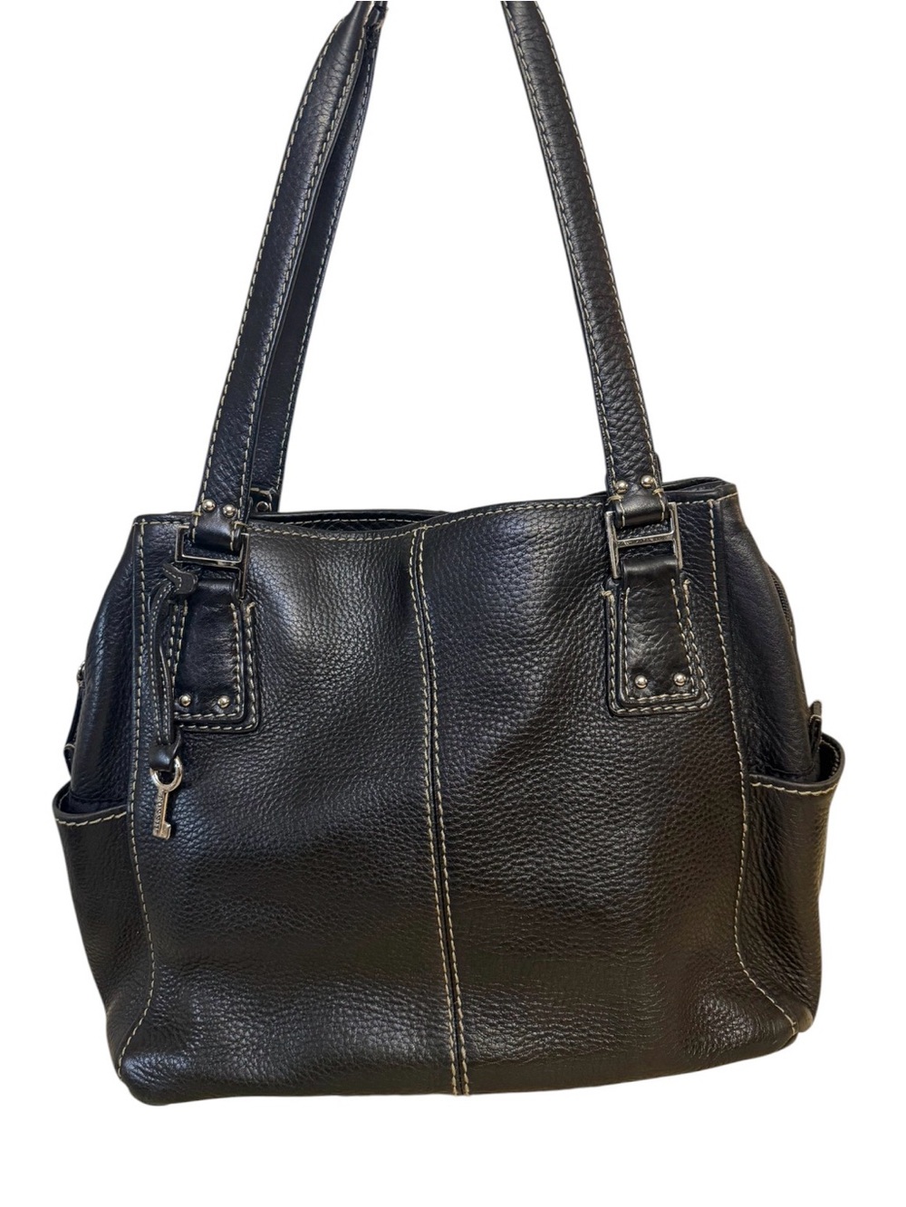 Vintage Fossil Blackburn Black Pebbled Leather Shoulder Bag